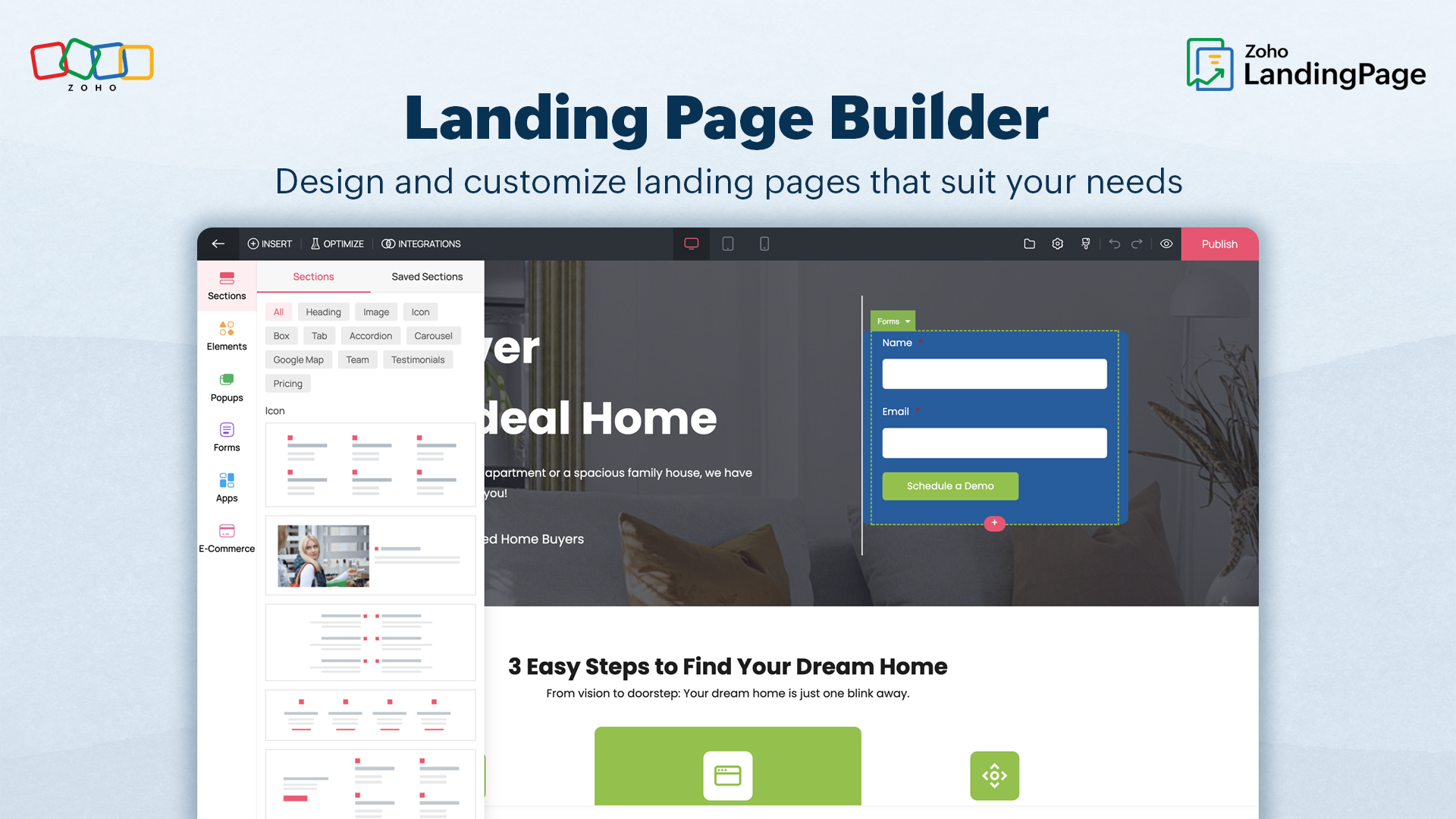screenshot of Zoho LandingPage